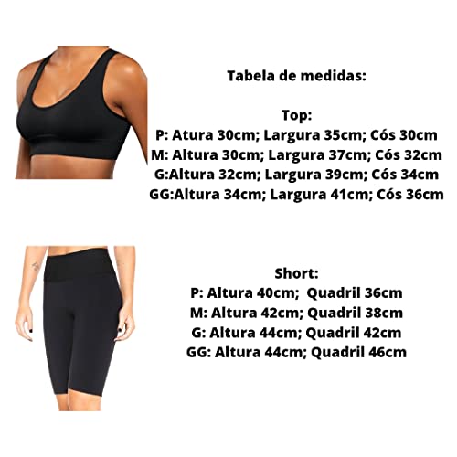 Kit Academia Feminino Top Cropped e Shorts Moda Fitness Treino Workout Musculação Caminhada (P, Verm
