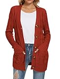UEU Women's Winter Fall Petite Long Sleeve Open Front Button Down Cable Knit Cardigan Sweater with...