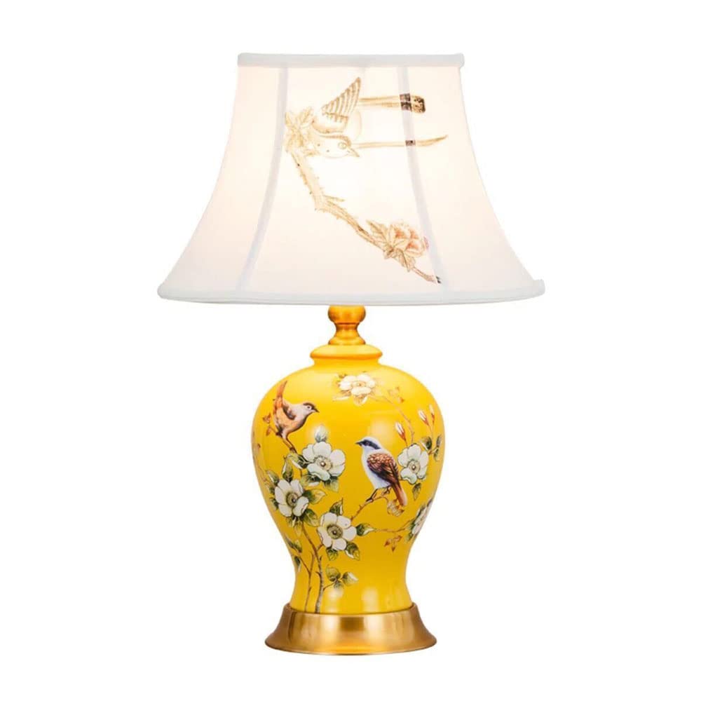 SGKOMN Yellow Ceramic Table Lamp Chinese Traditional Classic Desk Lamps Bedside Desk Nightstand Lamp For Bedroom Living Room Corridor Decoration Lamps