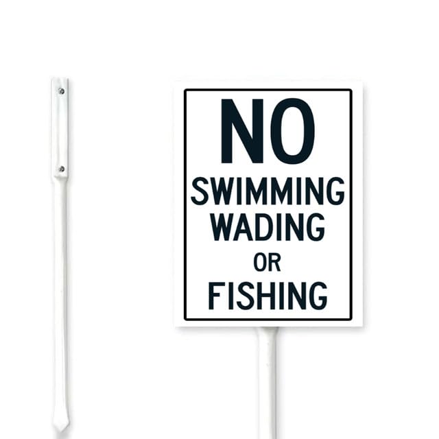 Geroclonup (12x15) No Swimming Wading Or Fishing Yard Sign Metal Stakes Lawn Signs Stand Rustproof Aluminum for Lake Neighborhood Pond Decorations Outdoor Use