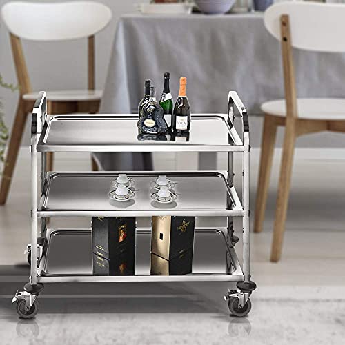 Chariot de service en acier inoxydable table desserte mobile roulettes - 6