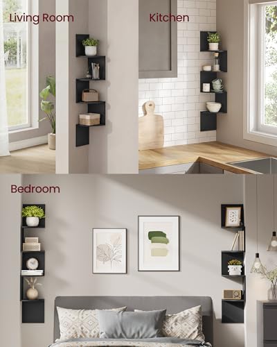 Image of VASAGLE CUSTOS Collection - Set of 2 Corner Shelves Wall Mount, 4-Tier Floating Corner Bookshelves, Plant Shelves for Bedroom, Living Room, Bathroom, Home Office, Ink Black ULBC704BC01S