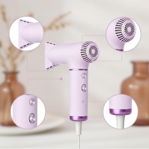 Image of ECOMISTIQ Lightweight Mini Hair Dryer Fast Drying Handheld Hair Dryer Ergonomic Portable Hairdryer Powerful Air Current for Travelers Dorm Rooms Gym Pink Gold Us| Dryers| Care & Styling |Health &