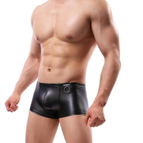 Men's Underwear Sexy Boxer Briefs Men's Leather Shorts Swimsuits Bulge Pouch Boxer Brief Club Hot Pants Black Shorts3