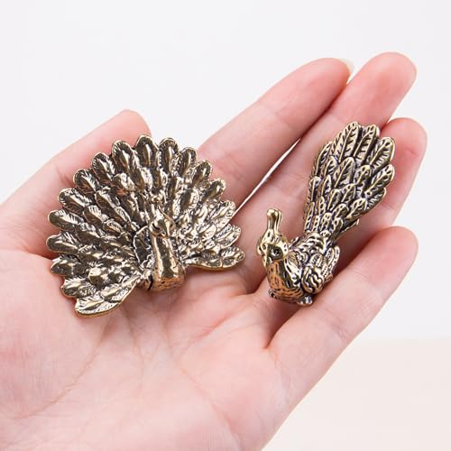 Figurines de Pavo Real de Latón Vintage 2Pcs miniatura 7