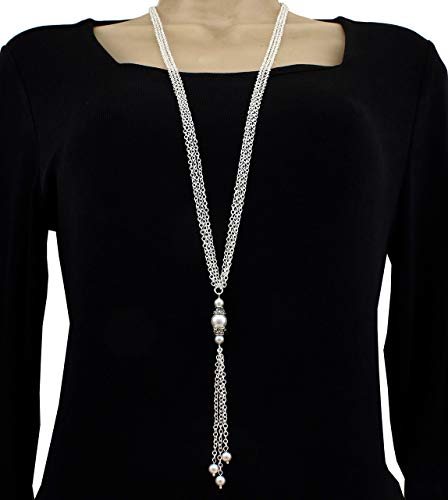 Brenda Elaine Jewelry, Long Elegant Swarovski Pearl Necklace, 8 Pearl Color Options, Statement Necklace