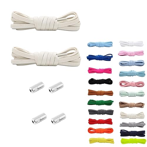 Rhys 2 Juegos Cordones Elásticos Sin Nudo con Hebilla Metal, Cordones Deportivos Ajustables, No es Necesario Atar Cordones de Zapatos, 100cm, para Adultos Niños (Beige)