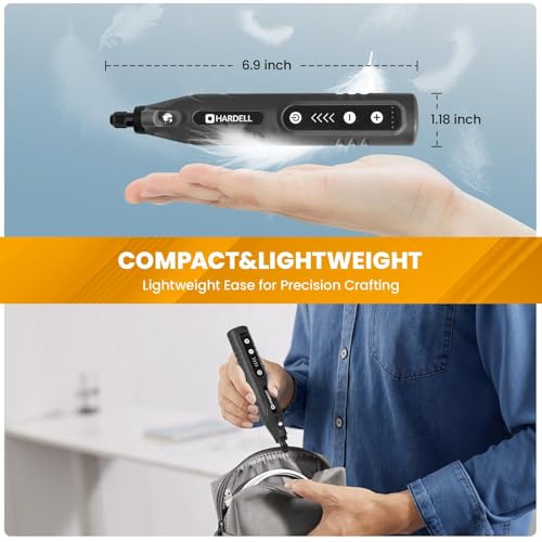 Image of HARDELL Mini Cordless Rotary Tool 4V, 5-Speed Rotary Tool with LED Light, 2000mAh Battery, Multifunctional Carving Tool Cordless Kit for Sanding, Polishing, Drilling, Small DIY Projects