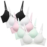 Nubofy Teens Bras for Girl Lightly Padded Big Girls Training Bra Sports Kids Underwire Bralette Pack of 5 (Black/LightGray/Blue/Pink/White,Size 32)