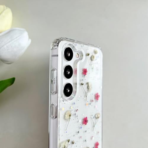 LSEEKA for Samsung Galaxy S23 Clear Case with Pressed Real Dried Pink Flower Design,Transparent Glitter Cute Floral Slim Soft TPU Protective Phone Cover for Samsung Galaxy S23 by LSEEKA - Used condition - Image 4