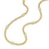 14K Gold Plated Cuban Link Chain Necklace with Baguette Cut Solitaire CZ | 3MM Gold Curb Link Neckla