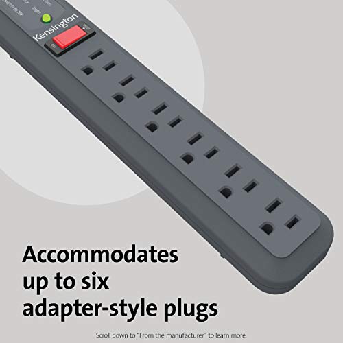 Image of Kensington Guardian 6 Outlet Power Strip, 15ft Surge Protector, 15-Foot Cord, 540 Joules, Black(K38215NA), Plastic, Rubber