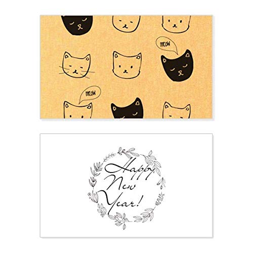 Tarjeta de Año Nuevo de gato blanco y negro, felicitación festiva con diseño original
