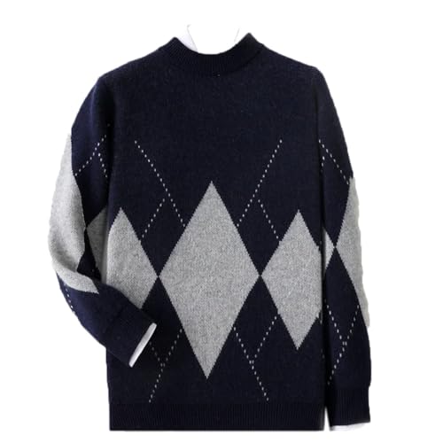 Men's Winter Wool Sweater O-Neck Thickened Lozenge Pullover Business Casual Knitted Jumper Top Large Size Sweater