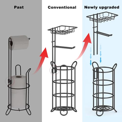 Menbyci Toilet Paper Holder Stand, Free Standing Tissue Paper Roll Dispenser with Storage Shelf, Rustproof Metal Toilet Tissue Holder for 4 Rolls, Toilet Paper Storage for Bathroom Organizer (Black) by Menbyci - Image 6