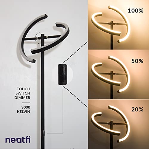 Neatfi 170CM Modern Pivotable Floor Lamp, 2190 Lumens, 27W LED Warm Light Mode, 3000K Color Temperature, Dimmable with 3-Way Touch Dimmer Switch, Adjustable Halo Split for Living Room (Black)