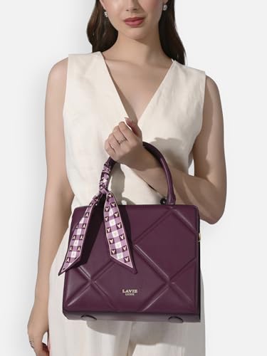 Image of Lavie Luxe Women's Quare25 Medium Debossed Satchel Handbag for Women | Satchel Bag for Work | Ladies purse | Stylish Shoulder Bag | Gift for Women
