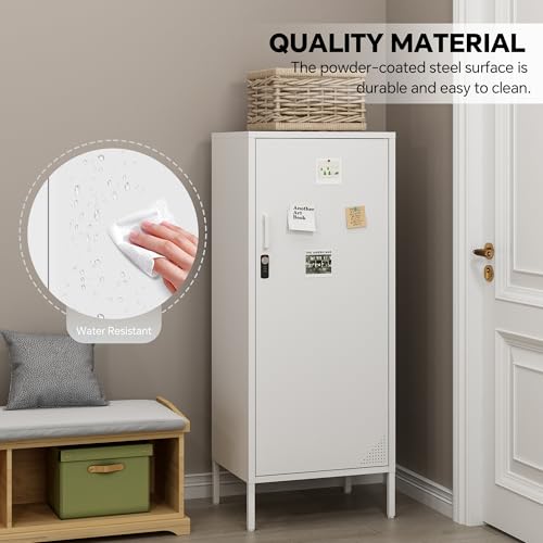 Steehoom Metal Storage Locker White Mini Locker Lockable Bathroom Storage Cabinet for Dining Room,Living Room, Entryway, Kitchen H49.21\'\' (White)