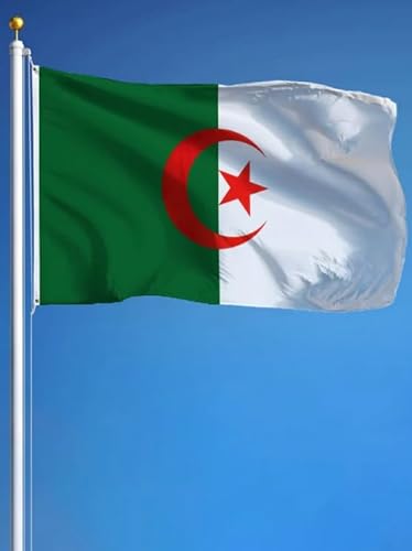 Drapeau de l’Algérie 90x150 cm – Vert et Blanc avec Croissant et Étoile en Polyester Résistant avec Œillets – Drapeau Algérien pour Intérieur/Extérieur – Idéal Fête Nationale - Planet Flag