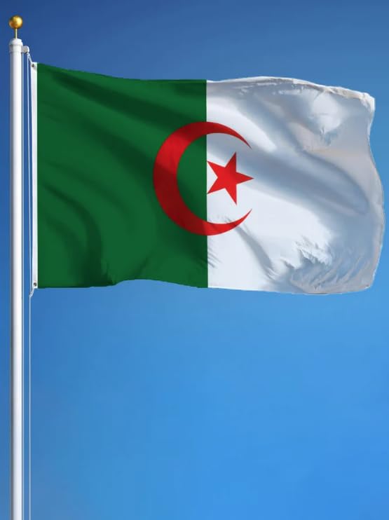 Drapeau de l’Algérie 90x150 cm – Vert et Blanc avec Croissant et Étoile en Polyester Résistant avec Œillets – Drapeau Algérien pour...