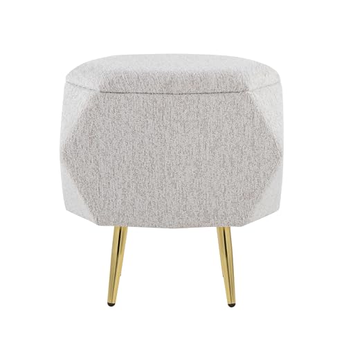 LumiSource Diamond Storage Ottoman, Gold Ottoman in Fabric, Pouf, Foot Stool (Light Grey Fabric) - Image 7