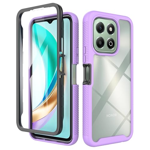 ESHUYI Clear Case for Honor X6b/X6a/X5b/X5b Plus Silicone & PC Hybrid Full-Body Armour Built-in Screen Protector and PC Bumper Military Grade 360 Shockproof Cover Light Purple