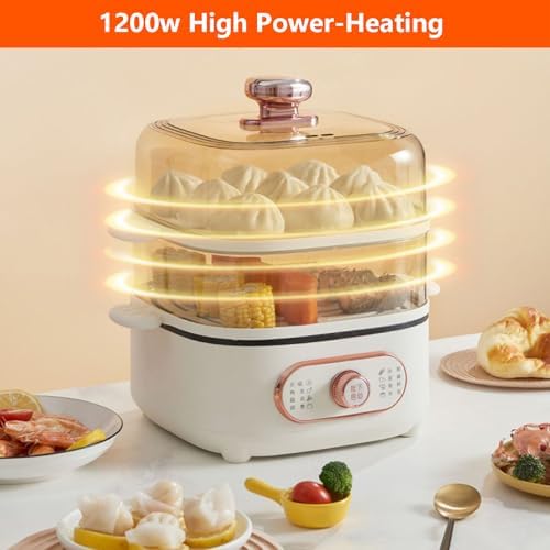 Pentola Elettrica 2 in 1, Fornello A Vapore Elettrico da 1200 W, Scalda Alimenti Caldi a Doppio Strato da 10,5 Litri con Coperchio Visivo e Tappetino Antiscivolo, Multi-Cooker per Verdure, Carne