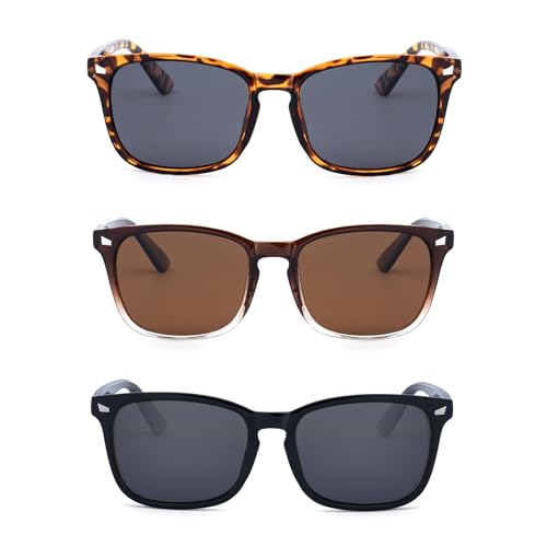 RONSOU Womens Fashion Designer Polarized Sunglasses UV400 Protection Sun Glasses -Leopard/gray + Brown + Black(3 Pcs)2