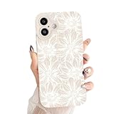 HAND&CRAFT for iPhone 16 Plus Sunflower Floral Blooms Pattern Design Soft Shockproof Protective Slim Phone Cover Silicone Camera Protection for Women Girls, White