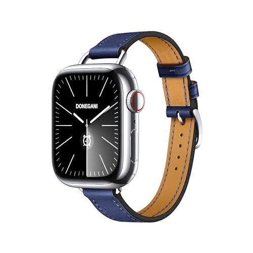 Bracelet Apple Watch cuir 45mm 41mm 44mm 40mm bleu marine homme femme