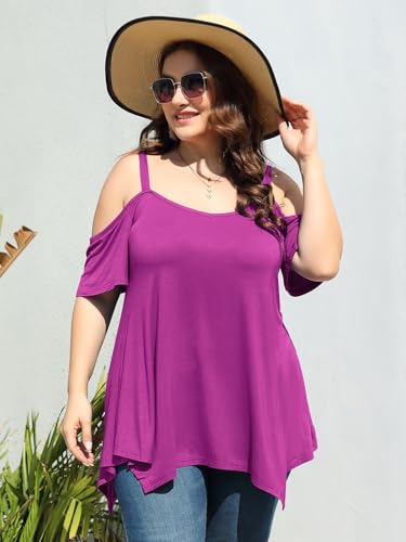 Image of LARACE Cold Shoulder Tops for Womens Summer Clothes Spaghetti Strape Tunic Oversized Shirts Asymmetrical Plus Size Blouse