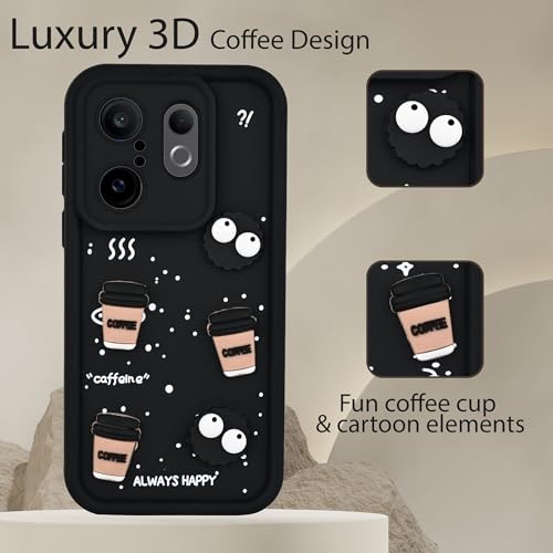Image of DARKFIT Back Case Cover Compatible for Vivo X200 FE 5G | Cute Fun Cartoon 3D Ball | Coffee Silicone Case | Case Cover with Camera & Body Protection | Shock Proof | for Vivo X200 FE 5G | Color Black