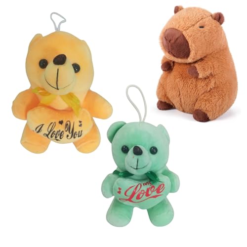 Image of EITHEO Teddy Green Yellow Capybara Soft Toy Pack 3 Soft Plush Stuffed Animals for Kids Boys Girls | Gift Set