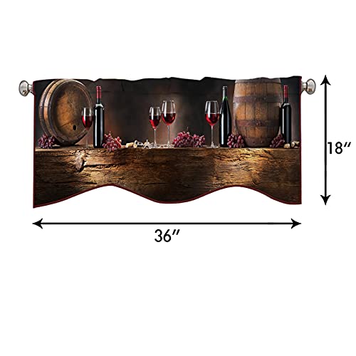 Cameon Wine Scalloped Window Valances - W36 X L18 Inch, Red Barrels Bottles Glasses Grapes, Thermal Insulated Rod Pocket Short Curtain Valance For Kitchen, Brown Red01, (W36In X L18In, K91 X H46Cm) #TOP5