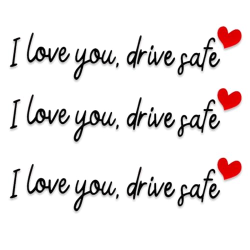 3pcs I Love You Drive Safe Mirror Stickers Cute Car Drive Safe Rear View Mirror Decals with Hearts Car Driving Stickers Automotive Accessories for Women Driver (Black)