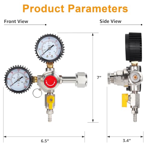 Image of Co2 Regulator for Kegerator - CGA320 Draft Beer Regulator Kegerator Regulator, Dual Gauge Brewing Keg Regulator, Co2 Tank Regulator Kegerator Parts, Co2 Pressure Regulator with 2 Hose Clamps