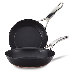 Anolon Nouvelle Copper Nonstick Frying / Fry Pan Set / Hard Anodized Skillet Set – 8.5 Inch and 10 Inch, Black Onyx