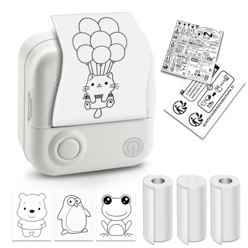 Zuukoo Sticker Printer,Thermal Printer Label Maker with 3 rolls Paper, Portable Mini Wireless Bluetooth Inkless Printer, Recharge Pocket Sticker Maker,Small Printer for Photo,Scrapbook Supplies, White