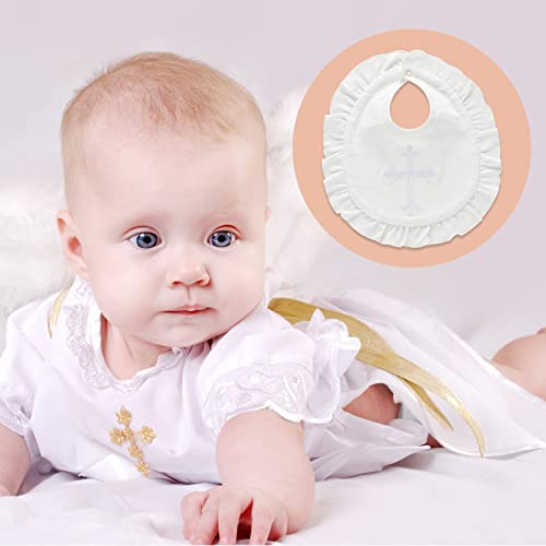 2 Pieces White Baptism Bib Christening Bib For Baby Girls Embroidered Crucifix Christening Baptism Bib Gift Outfits For Baby Girls Shower Party #TOP4