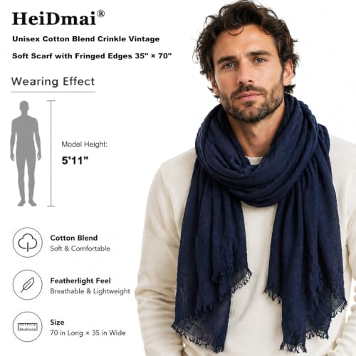 Image of Lightweight Cotton Blend Scarf for Women Men | Large,Breathable,Thin,Soft,Crinkle Scarf,Hijab Head Wrap,NeckScarf,Everyday,Travel Scarf,Summer Dress Scarves Holiday Gift