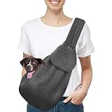 SlowTon Hundetragetasche, Haustier Hundetasche mit verstellbarem, gepolstertem Schultergurt und Fronttasche Tragetasche Hund für Spaziergang (Gittergewebe-Grau, L(Für Haustiere 4,5-7,2 kg))