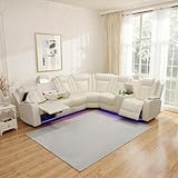 Power Reclining Sofa, Electric Leather Sectional Couch, Home Theater Seating, Living Room Furniture, Wireless Charging, LED Lighting, Storage Console, Cup Holders for Basement, Movie Night, Lounge