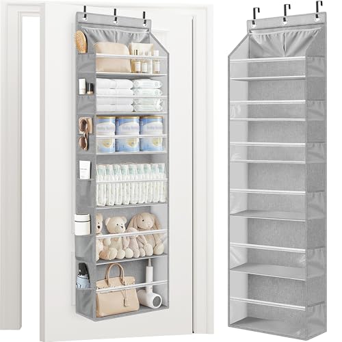STORAGE MANIAC Over the Door Organizer Large Capacity Hanging Organizer, Clear Deep Pockets Behind Door Closet Organizer and Storage for Nursery, Bathroom, Bedroom, Pantry, 1 Pack Grey