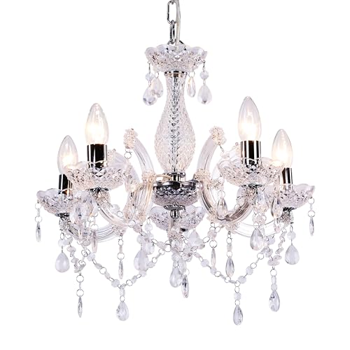 Tafunker 5 Light Chandelier, 5 Lamp Pendant, Chrome,Clear.Acrylic Bedroom Living Room Ceiling Light … (Chrome) (Clear)