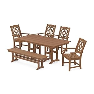 MARTHA STEWART PWS1569-1-TE Chinoiserie 6-Piece Farmhouse Bench Dining Set, Teak