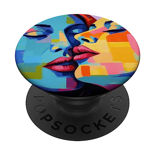 Girl Kissing Girl Pop Art - Gay Pride Graphic Aesthetic PopSockets Swappable PopGrip, Black