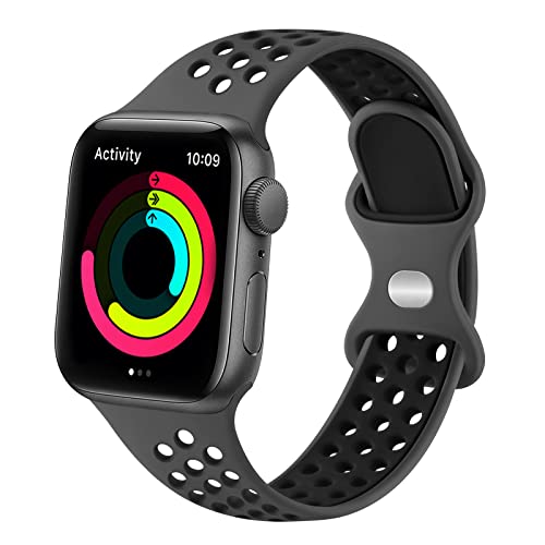 Silicone Band for Apple Watch Bands 38mm 40mm 41mm 42mm 44mm 45mm, Soft Adjustable Sport Two Colors Strap for Apple Watch Series 9 8 7 SE 6 5 4 3 2 1 Women/Men