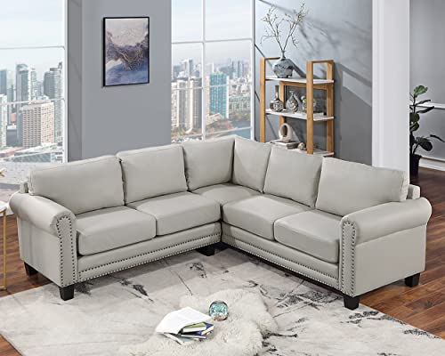 Charmma Mid-Century Sectional Corner Sofa L-Shape Couch With Scroll Arms & Rivet Ornament For Large Space Dorm Apartment,86.00 X85.00 X33.80 Inch #TOP1
