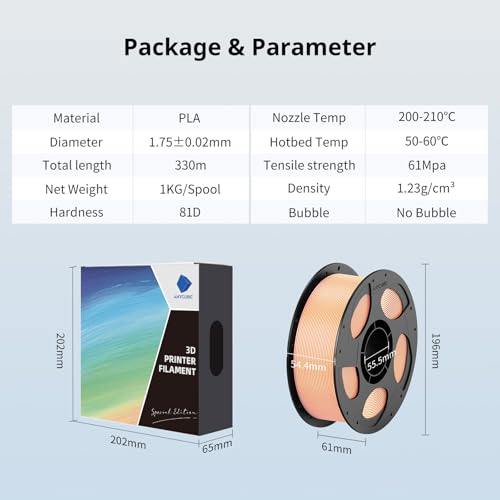 Anycubic PLA 3D Printer Filament, Intelligent PLA Filament Enhanced Smart Printing, 3D Printing PLA Filament 1.75mm Dimensional Accuracy +/- 0.02mm, 1KG Spool (2.2 lbs), Peach Pink