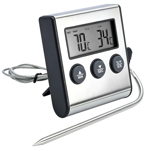 DUSEKI Thermomètre Cuisine Numérique Thermomètre Digital avec Sonde Temperature, Écran LCD Moniteur de Température -50 ℃ à 300 ℃ Minuterie, Alarme...